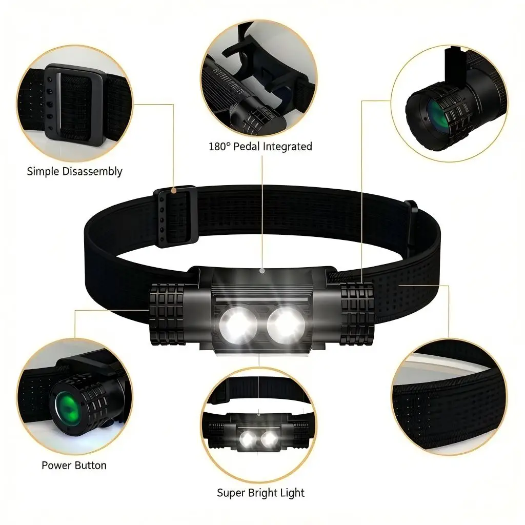 

Rechargeable Headlamp, Headlamps for Outdoor Camping Running Hiking Fishing 1/2/4Pcs