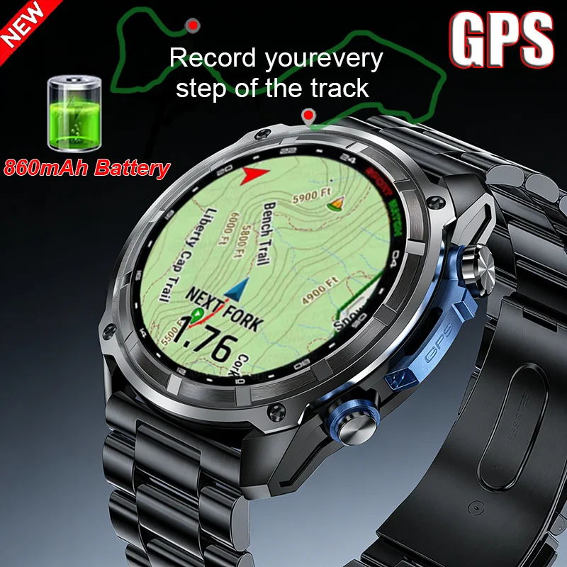

2026 New Offline Map Outdoor Sports Smartwatch Men 860mAh Battery 4G Memory MP4 Bluetooth Call GPS Swimming Tracking Smart Watch