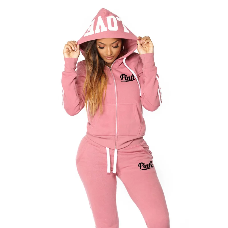 2024 Spring Tracksuit Women 2 Piece Set Print Hoodies+Pants Sportwear Women\'s Sports Suit Hooded Zippers Sweatshirt Set Female