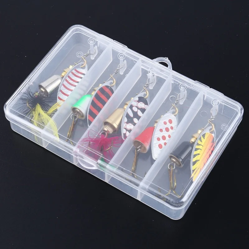 5 szt. Przynęta wędkarska Spinner, Bass Trout Salmon Hard Metal Spinner Baits Kit z pudełkami na sprzęt — zdjęcie 6