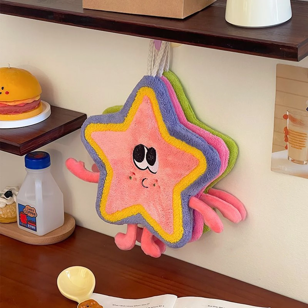 Cartoon Stars Hand Towels Quick Drying Kitchen Cleaning Rag Coral Velvet Absorbent Hanging Bathroom Towel Supplies Hand Towel