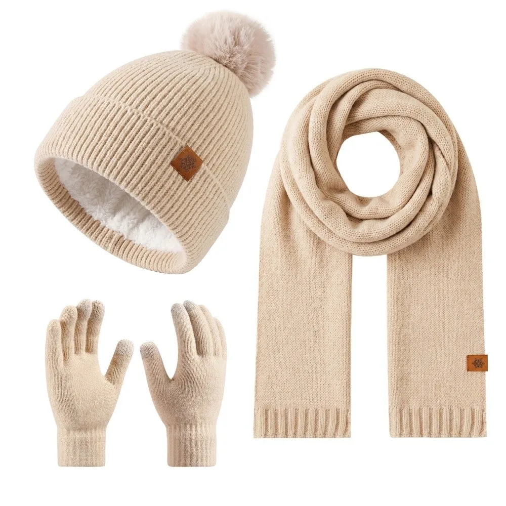 3Pcs/Set Set Topi, Syal, dan Sarung Tangan Musim Dingin yang Hangat, Syal Tebal Berlapis, Penghangat Leher, Set Beanie Rajut Lembut Elastis