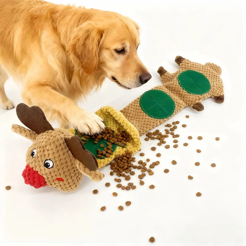 Juguete de Peluche de Reno para Mascotas, Regalo de Navidad, Juguete para Perros con Sonido, Interactivo, para Guardar Golosinas, Juguete Masticable para Estimulación Mental