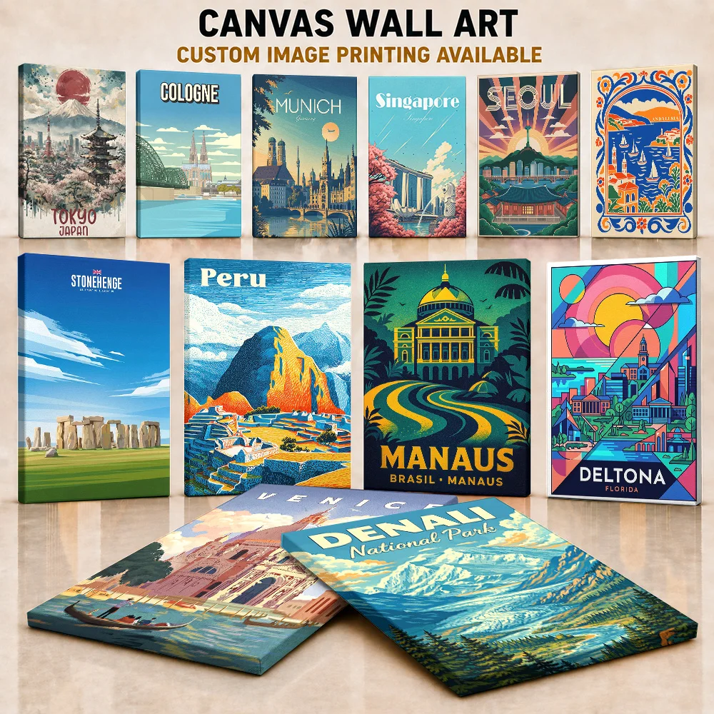 Travel Framed Canvas Poster Personalized Photo Minimal Geographic Style Wall Paintings Decoration Ideal For Apartment Entryway