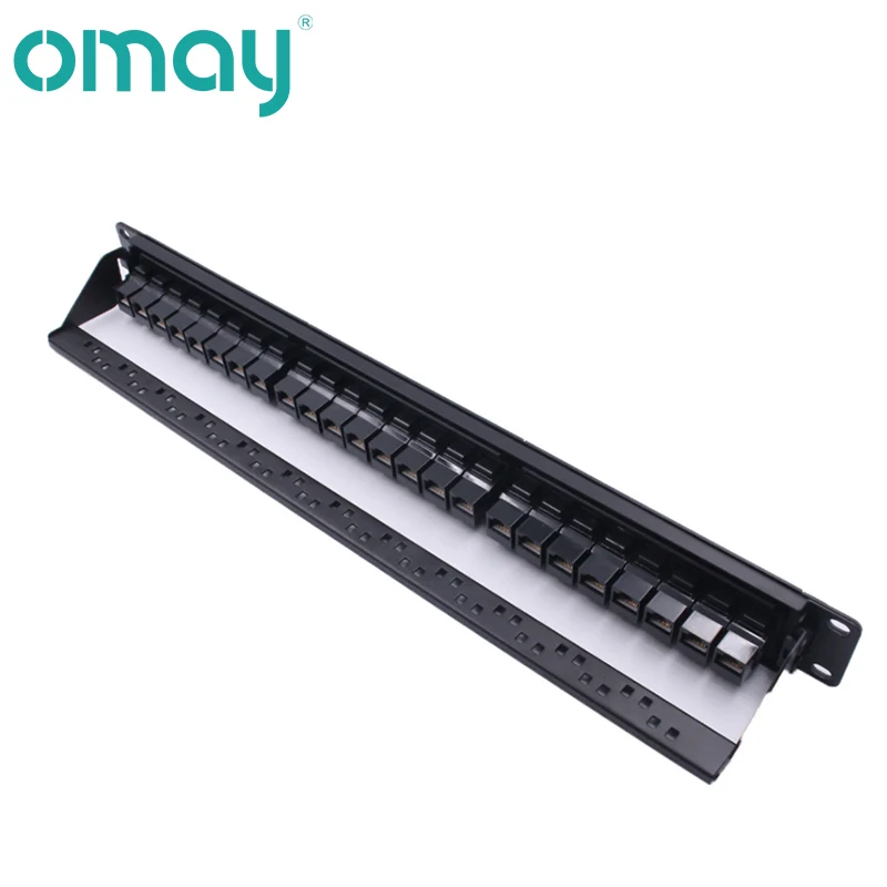 24 Port CAT6 Through Coupler Patch Panel RJ45 Network Cable 19in 1U with Back Bar Rackmount CAT6A UTP Keystone Jack