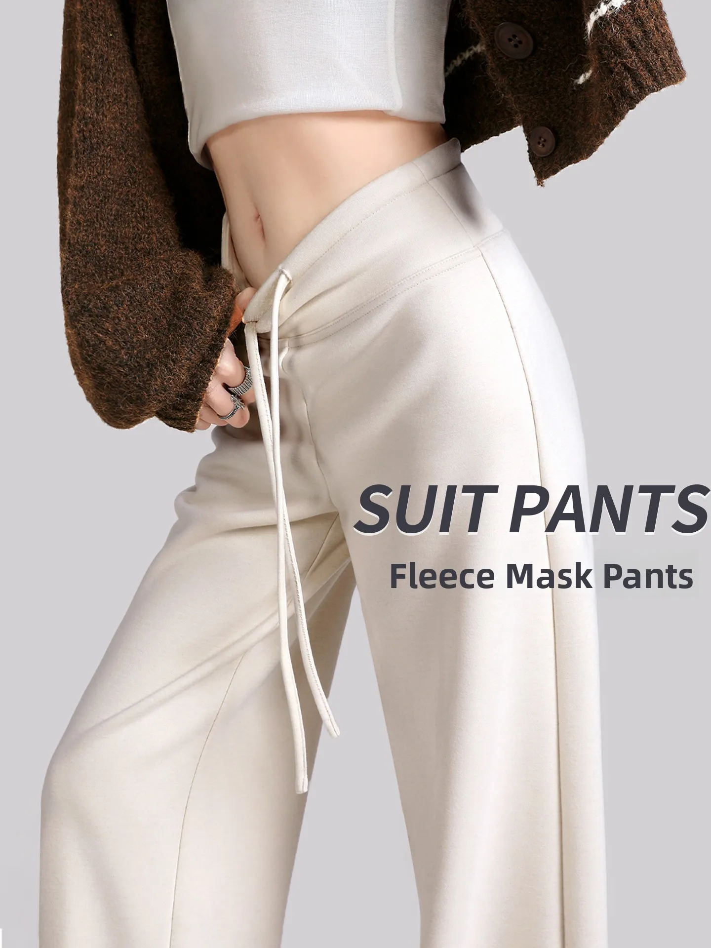 

High Waist Wide Leg Pants Women's Winter Fce Acetate Wool Slim Fit Yoga Pants Casual Straight Cut Trousers for Ladies