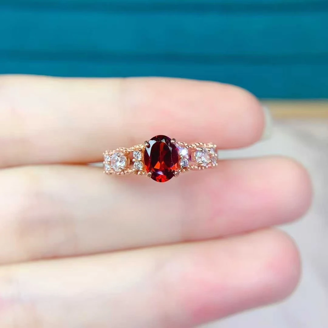 

925 silver ring natural garnet ring 5mm*7mm 0.7ct genuine garnet jewelry birthday gift for women