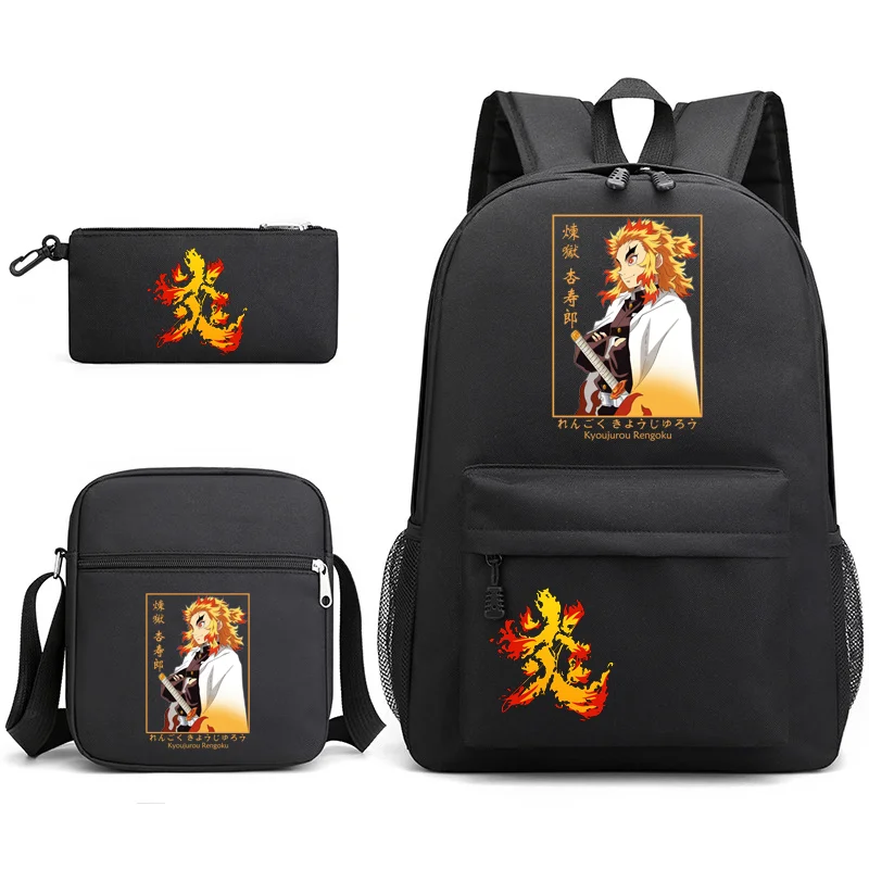 

Anime Rengoku Kyoujurou Harajuku Three Piece Backpack Girls Boys Laptop Backpack Large Capacity Rucksack Shoulder Bag Pen Bag