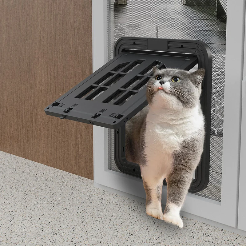 Große Hundesign-Türklappe zum Öffnen der Hundetür für die Sichtschutztür mit 4 Einstiegsmöglichkeiten, selbstschließende Haustier-Screen-Tür für Hunde und Katzen – Detail 5