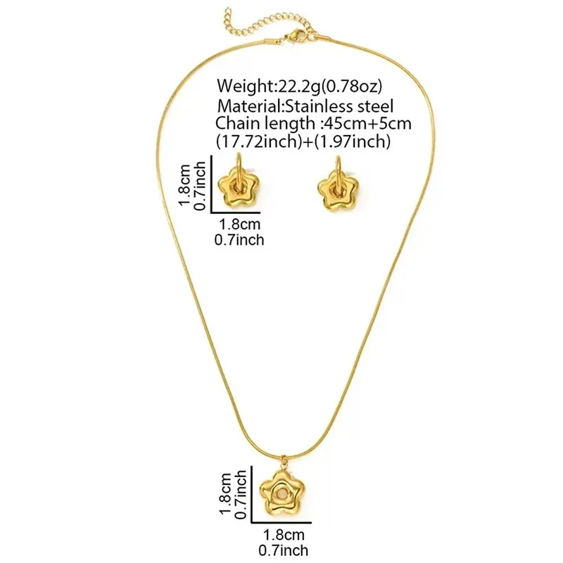 EILIECK 316L Edelstahl Metall-Blumen-Halskette und Ohrringe Set für Damen, Modisches Party-Schmuckset, 18K Vergoldet – Detail 6
