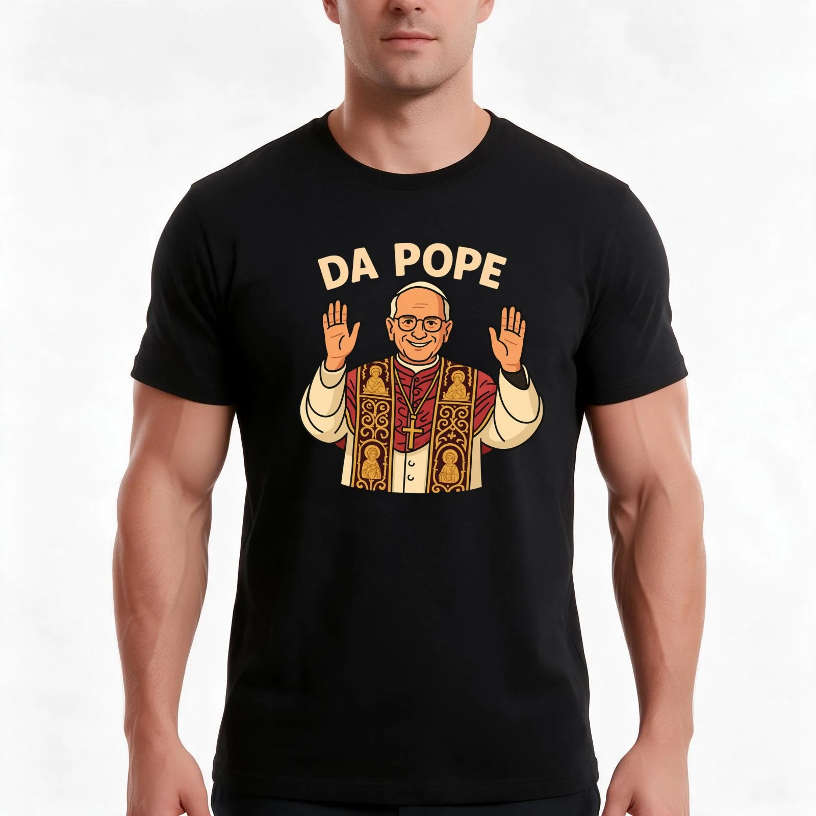 da pope cute quotes T-Shirt, Summer Casual Cotton Tee, Oversized Streetwear Tops, Vintage Graphic Print, Loose Fit Short Sleeve