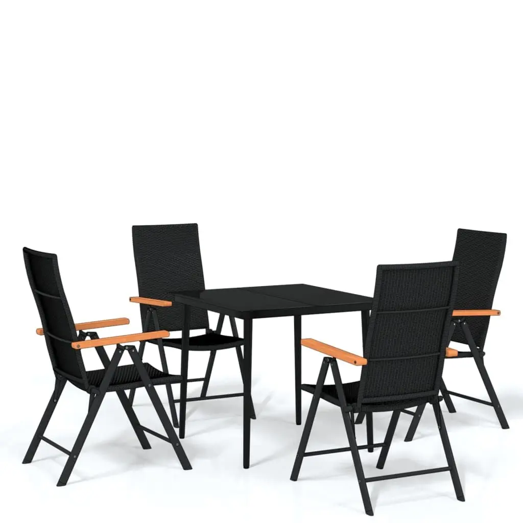 5-Piece Black Outdoor Dining Set with Adjustable Backrest Chairs & Rectangular Table for Garden Patio, Customized