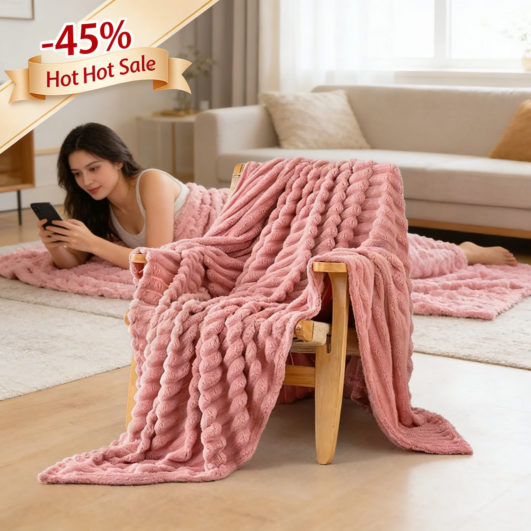 

Новое теплое толстое пушистое одеяло-плед из искусственного кроличьего меха класса люкс, очень большое, для мужчин и женщин, 2026 год