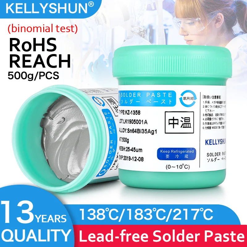 KELLYSHUN Lead-free Solder Paste - Low-Medium-High Temperature Soldering Paste for SMD and LED Patch Welding - 500g