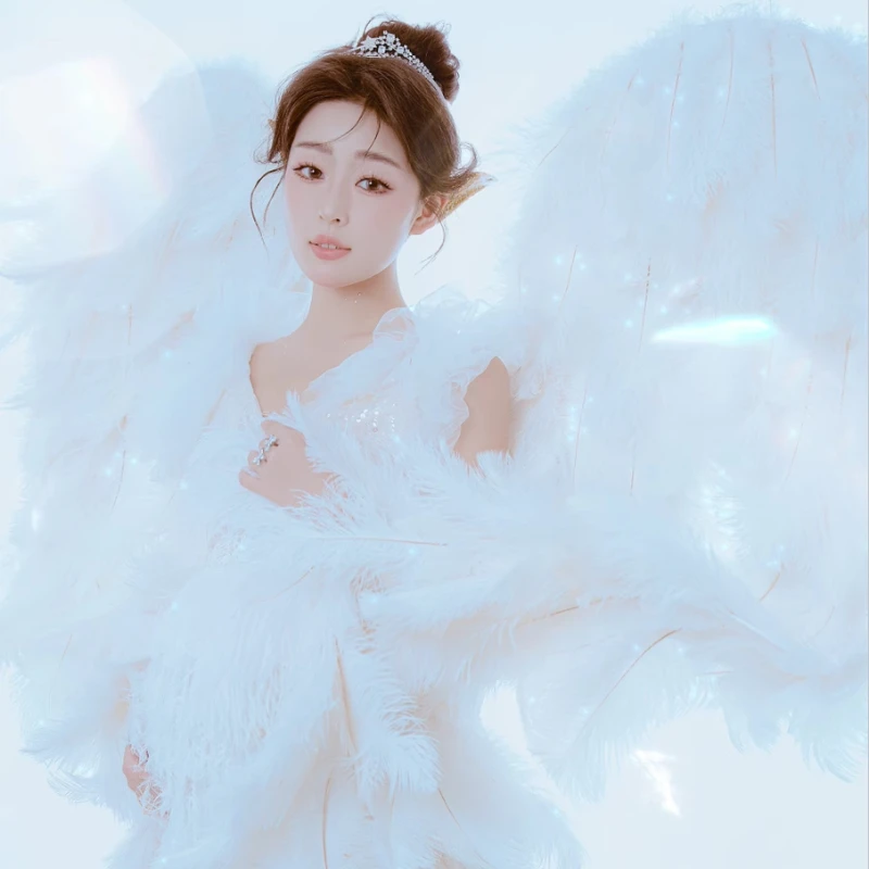 Asa branca atmosférica nova pena de avestruz fotografia decoração cauda filme e televisão pena adereços desempenho