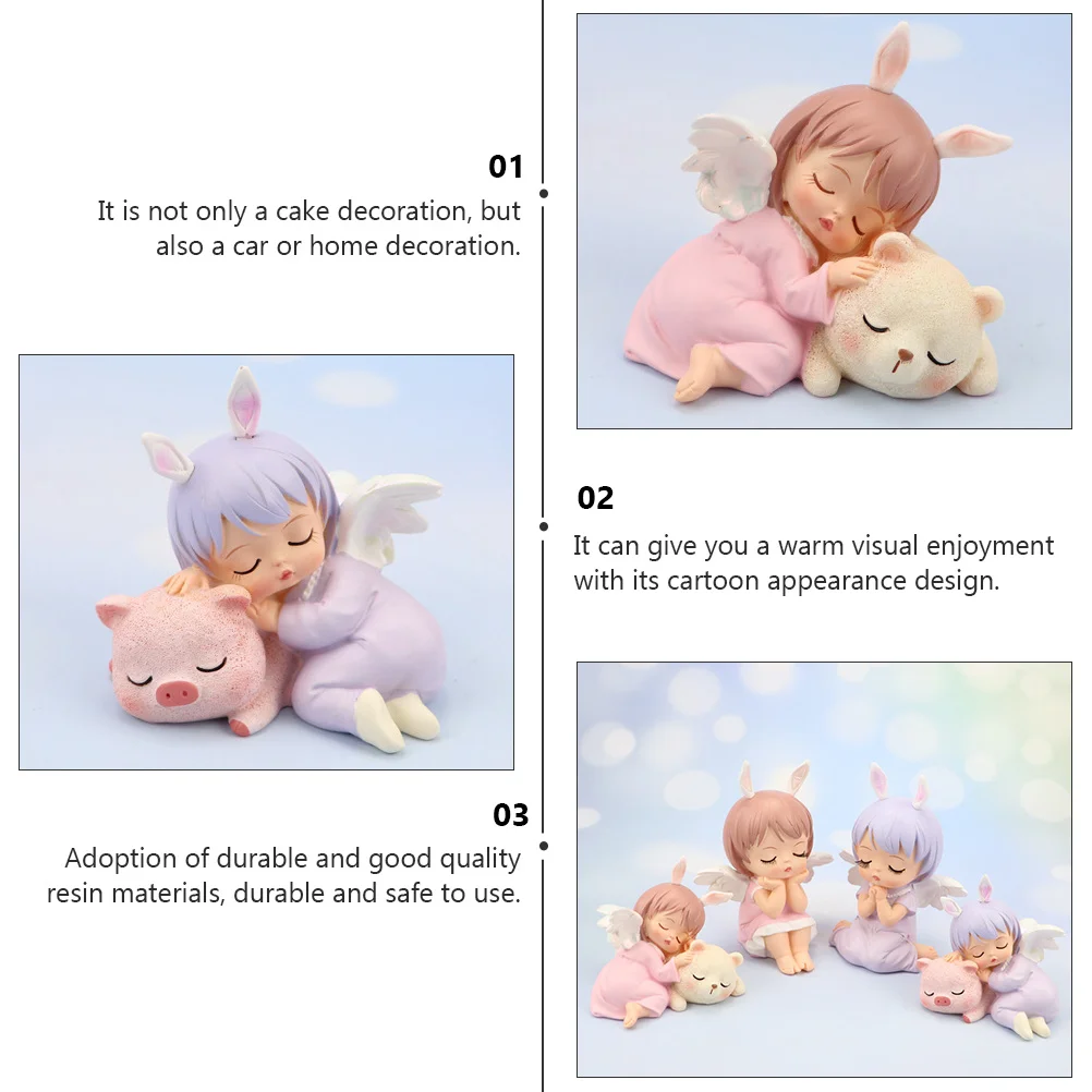 

2pcs Resin Guardian Cute Cake Topper Decor For Birthday Party Angel Cake Decoration Home Car Desk Ornament