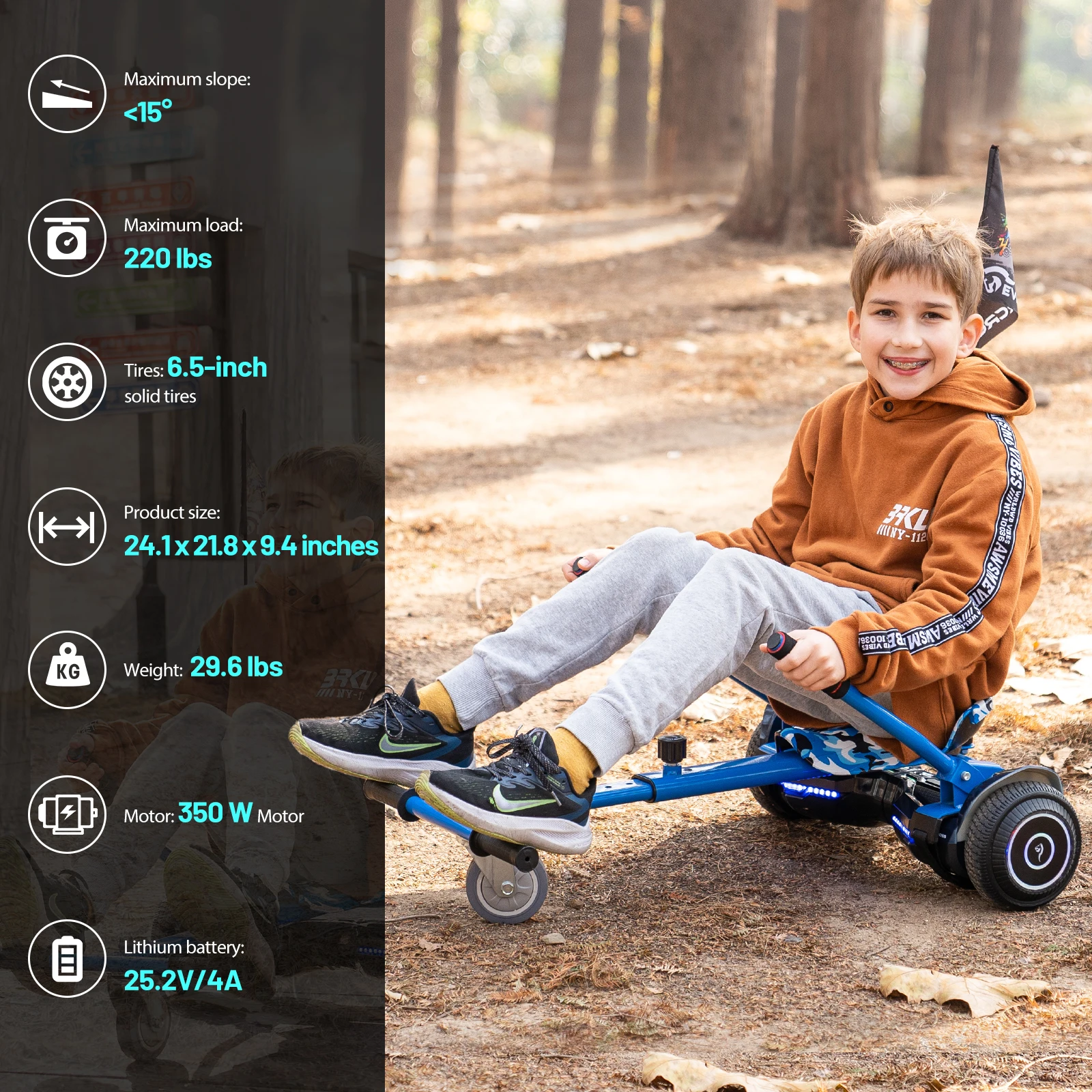 EVERCROSS TECH 6.5-inch Hoverboards with Seat, App-enabled Bluetooth Hoverboards, Hoverboards with 3 Pedal Lights, Self Balance Scooter for Kids and Adults’ Birthdays, Warehouse in Germany