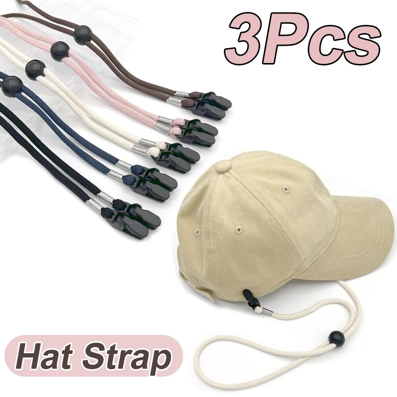 3Pcs Hat Strap With Clips, Elastic Cap Retainer Hat Chin Cord Adjustable Windproof Hat Lanyard For Outdoor Activities