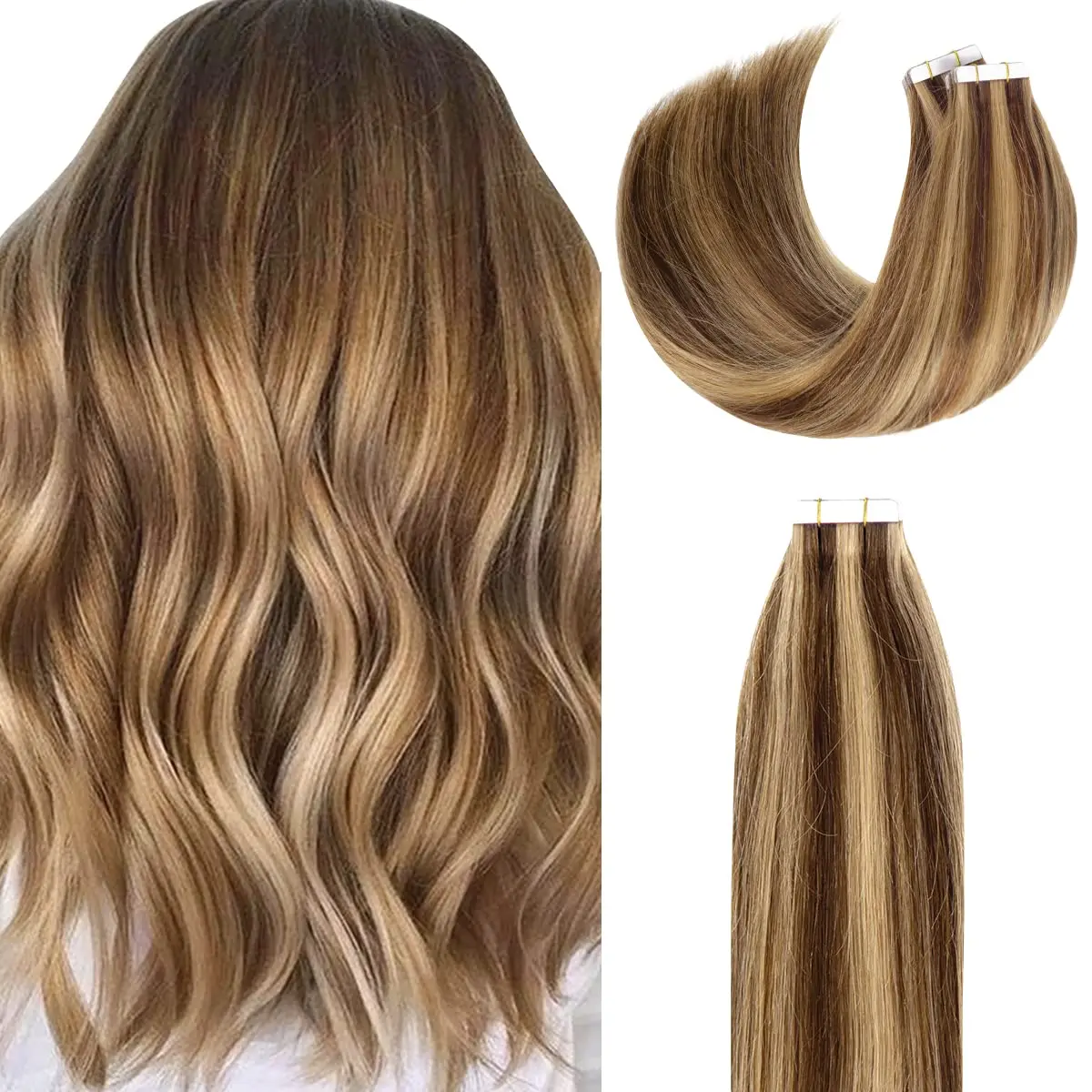 

Highlight #4/27 Straight Tape In Hair Extensions Skin Weft Invisible Tape In Human Hair Extensions For Salon 100% Human Hair 50G