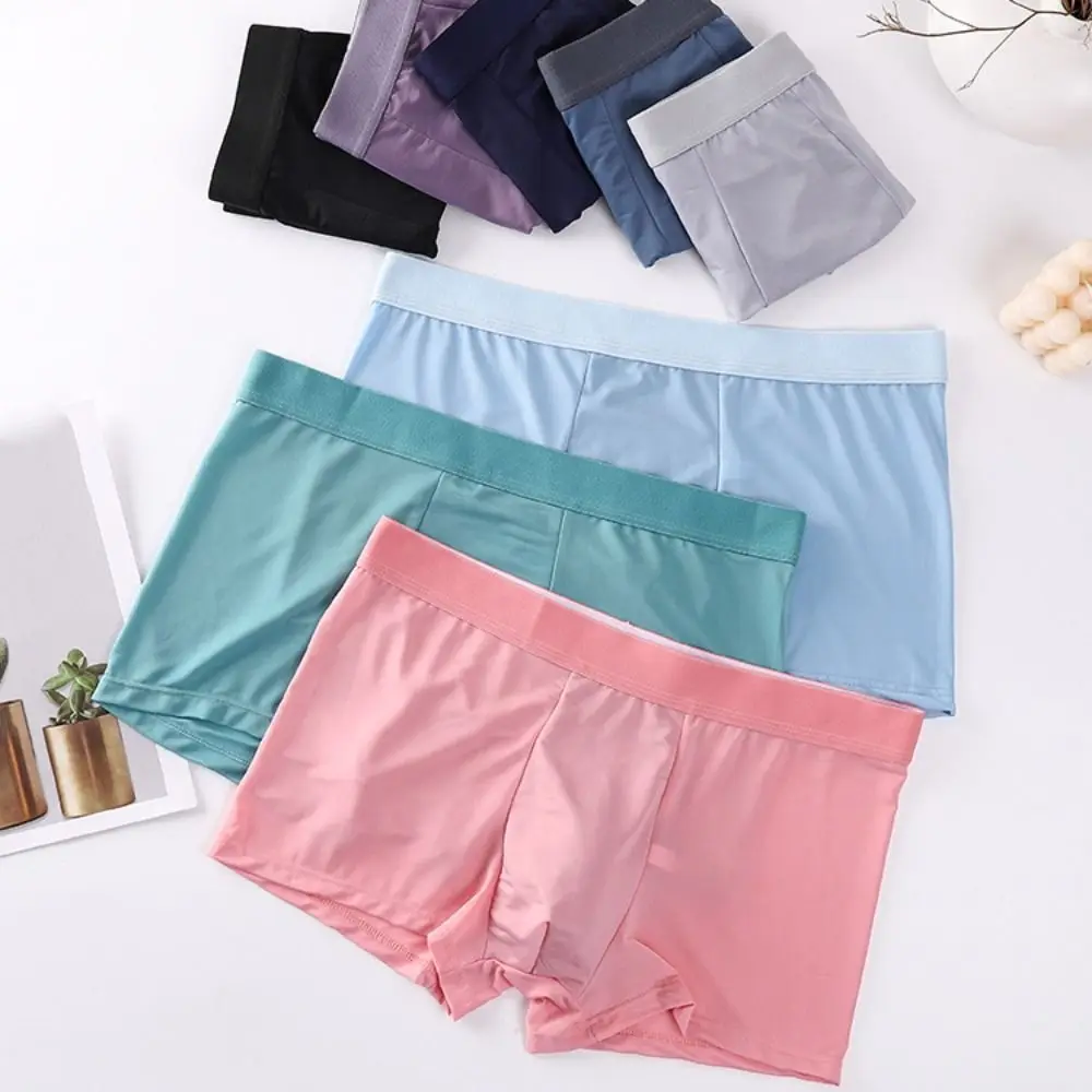 

3Pcs Breathable Traceless Men's Ice Slik Panties Underpants Simple Seamless Briefs Lingerie Solid Underwears for Man Male