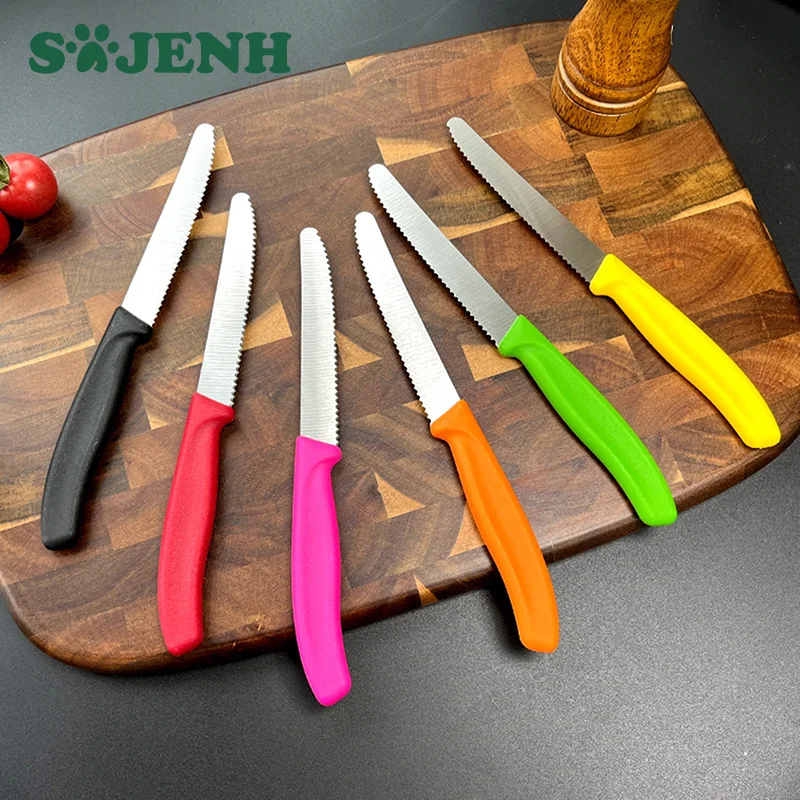 6 cuchillos de carne occidentales de acero inoxidable, cuchillos de cocina de utilidad dentados afilados para cocina, hoteles y restaurantes