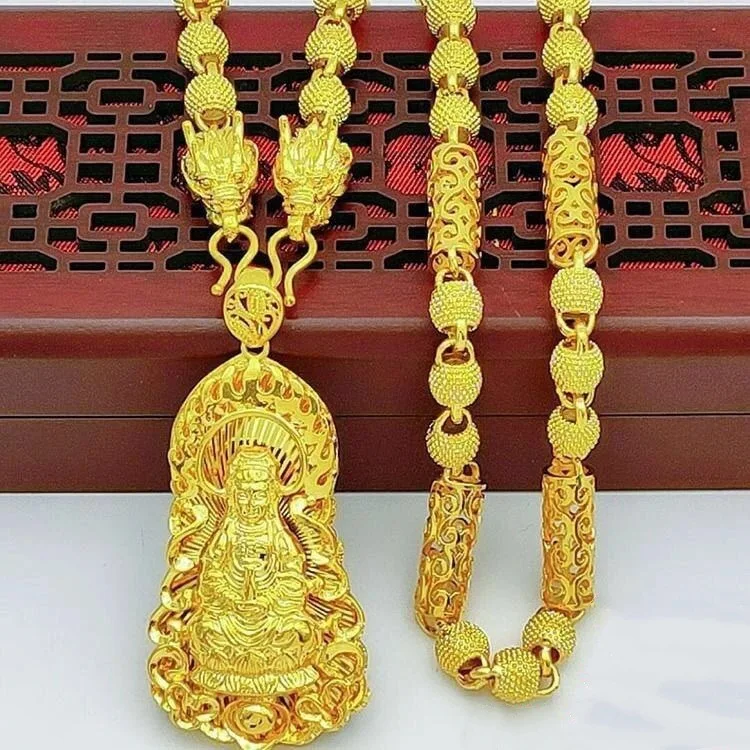 

AU999 24K Gold Guanyin Auspicious Cloud Emperor Dragon Chain Men - Anti-deform, timeless, daily wearable