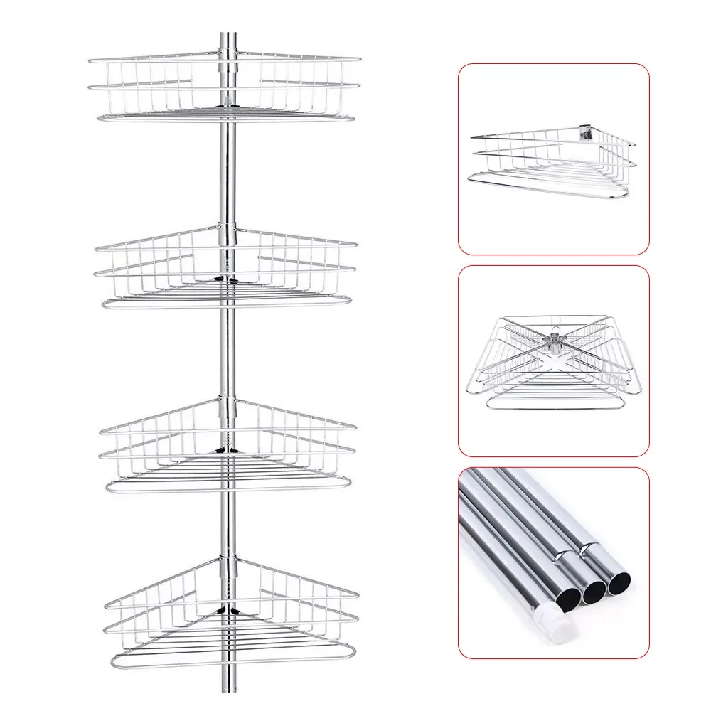 4-Layer Bathroom Corner Shelf Shower Caddy Shower Tension Pole Caddy Rustproof