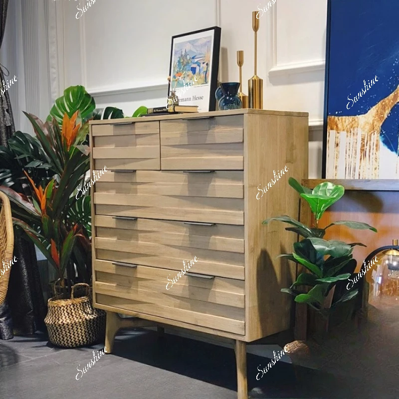 Wabi-sandy wind solid wood chest of drawers modern simple storage living room drawer bedroom