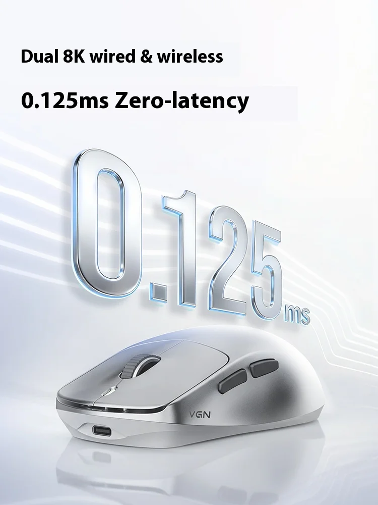 VGN 경쟁용 게이밍 마우스 마그네슘 합금 54g 경량 듀얼 8K 무선 마우스 42000dpi PAW3950 센서 게이밍 e스포츠용