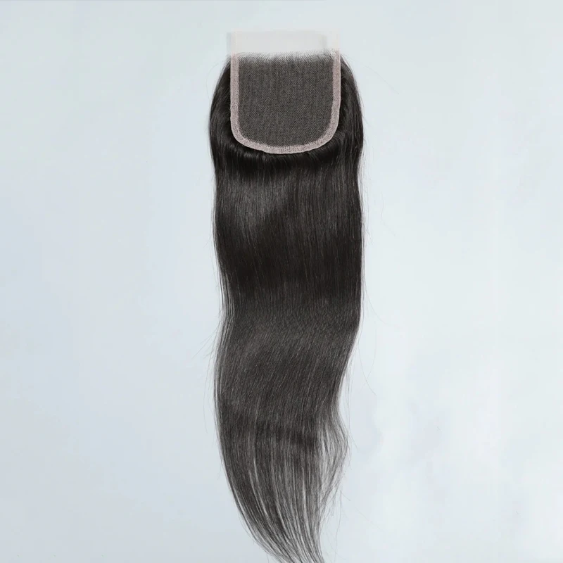 Straight Human Hair 4x4 Lace Closure Transparent Swiss Lace Pre-Plucked Natural Color 150% Density 10-20 Inch Body Wave Closure