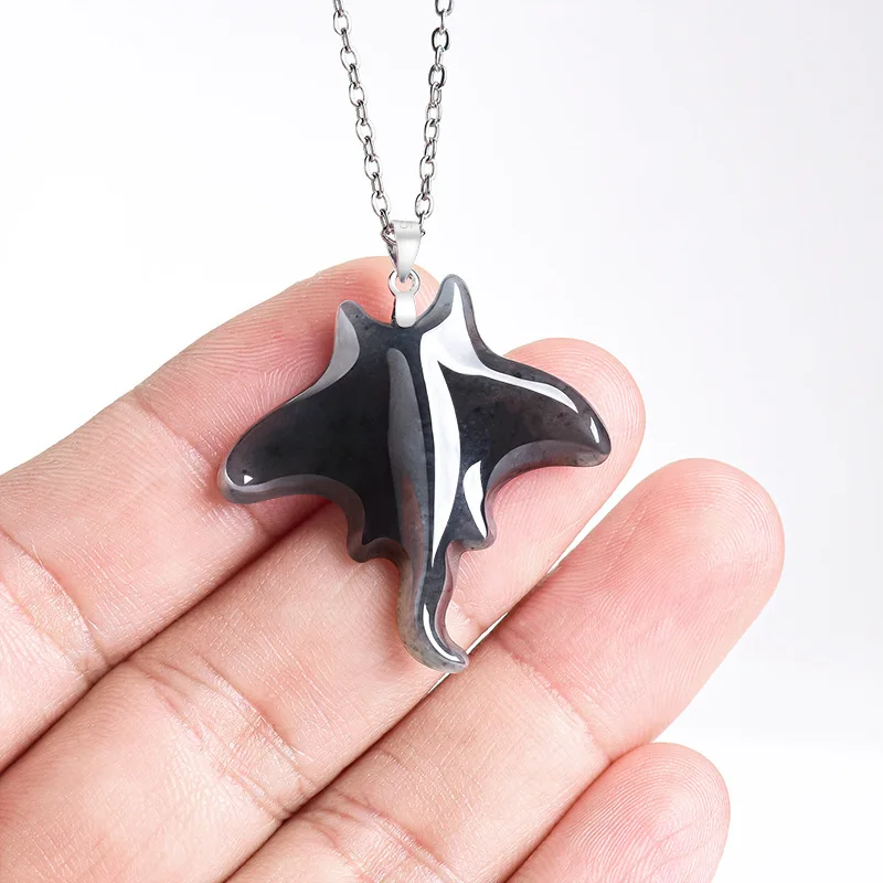 Grade A Natural Myanmar Jadeite Manta ray Pendant Necklace 925 Silver Real Jade Jewelry Carved Amulet Talismans Gifts for Women
