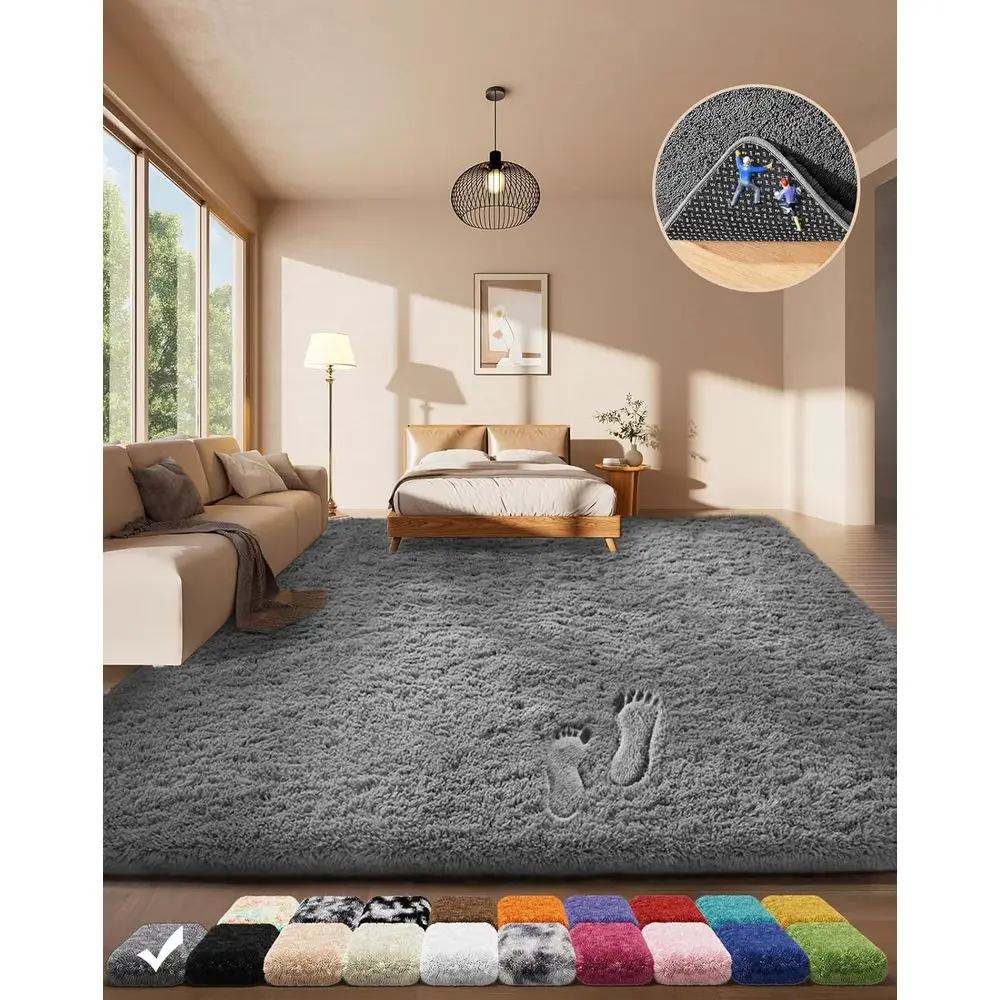 

Soft Grey Shag Area Rug, 4x6 for Bedroom or Living Room, Ideal for Kids' Rooms and Dorms