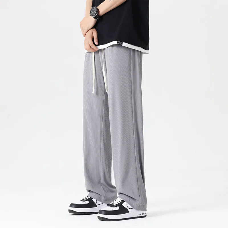 2025 New White Ice Silk Casual Pants Men's Summer Thin Section Drape Mopping Pants Straight Loose Wide-leg Trousers Streetwear - Image 2