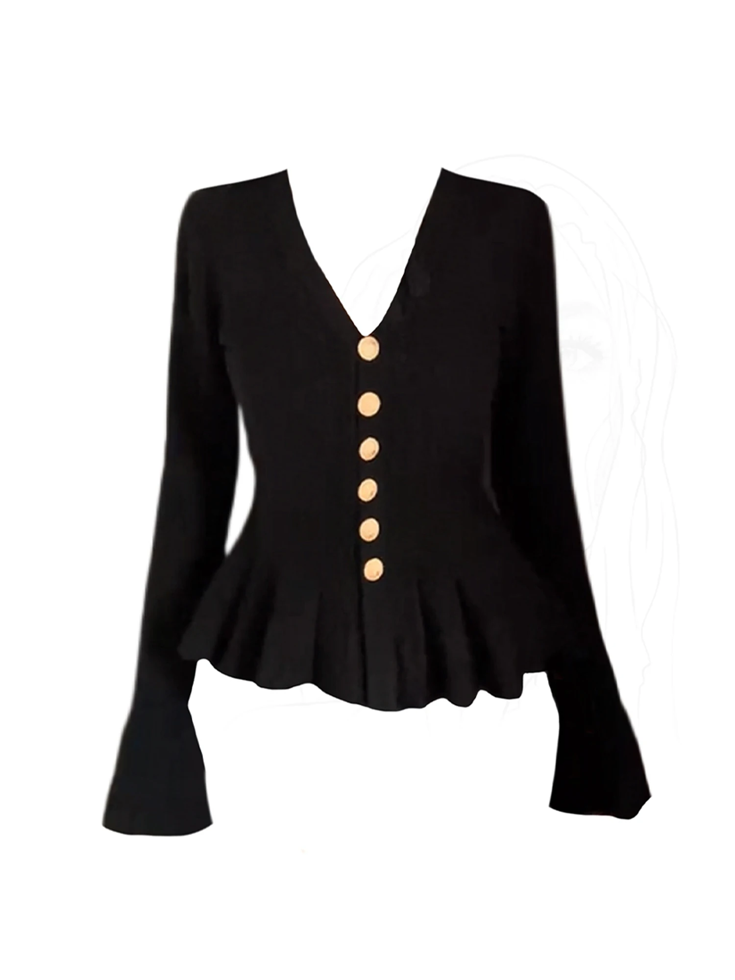 

Women's Black Gothic V-Neck Cardigan Sweater Y2k Vintage 2000s Cozy Soft Jumper Knit Long Sleeves Oversize Sweater Autumn Winter