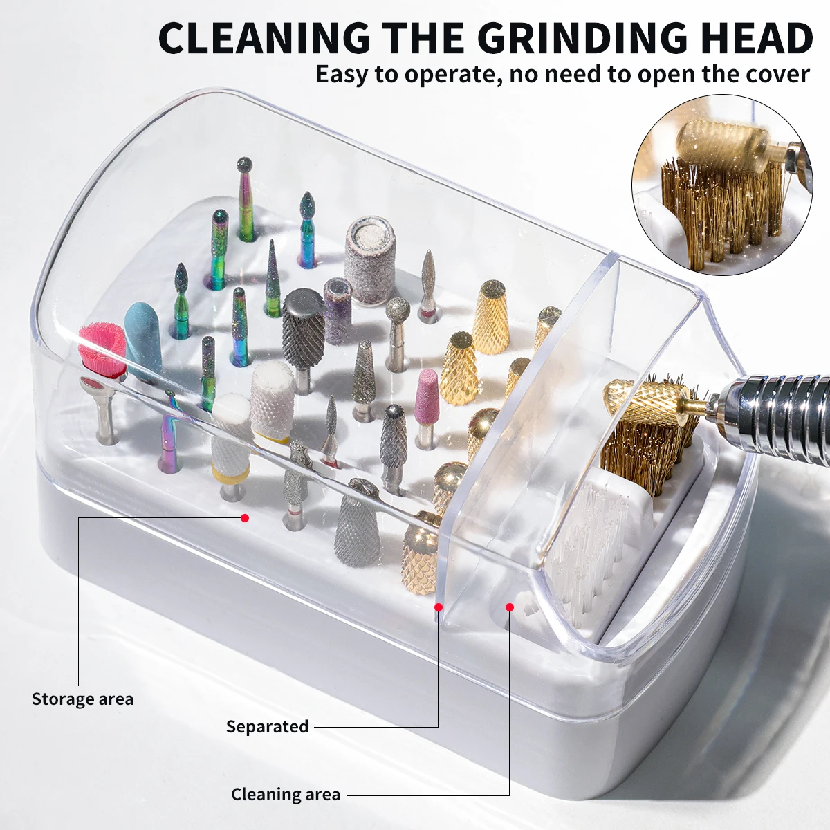 2in1 Nail Drill Bits Storage Box 30 Holes Nail Art Drill Storage Box Grinding Polish Head Bit Holder Display Organizer Dustproof