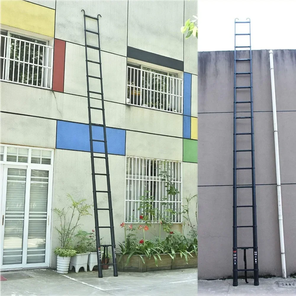 Telescopic Ladder Foldable Aluminum Telescoping Extension Ladder with Detachable Hook, Safe & Compact 330lb Load Capacity