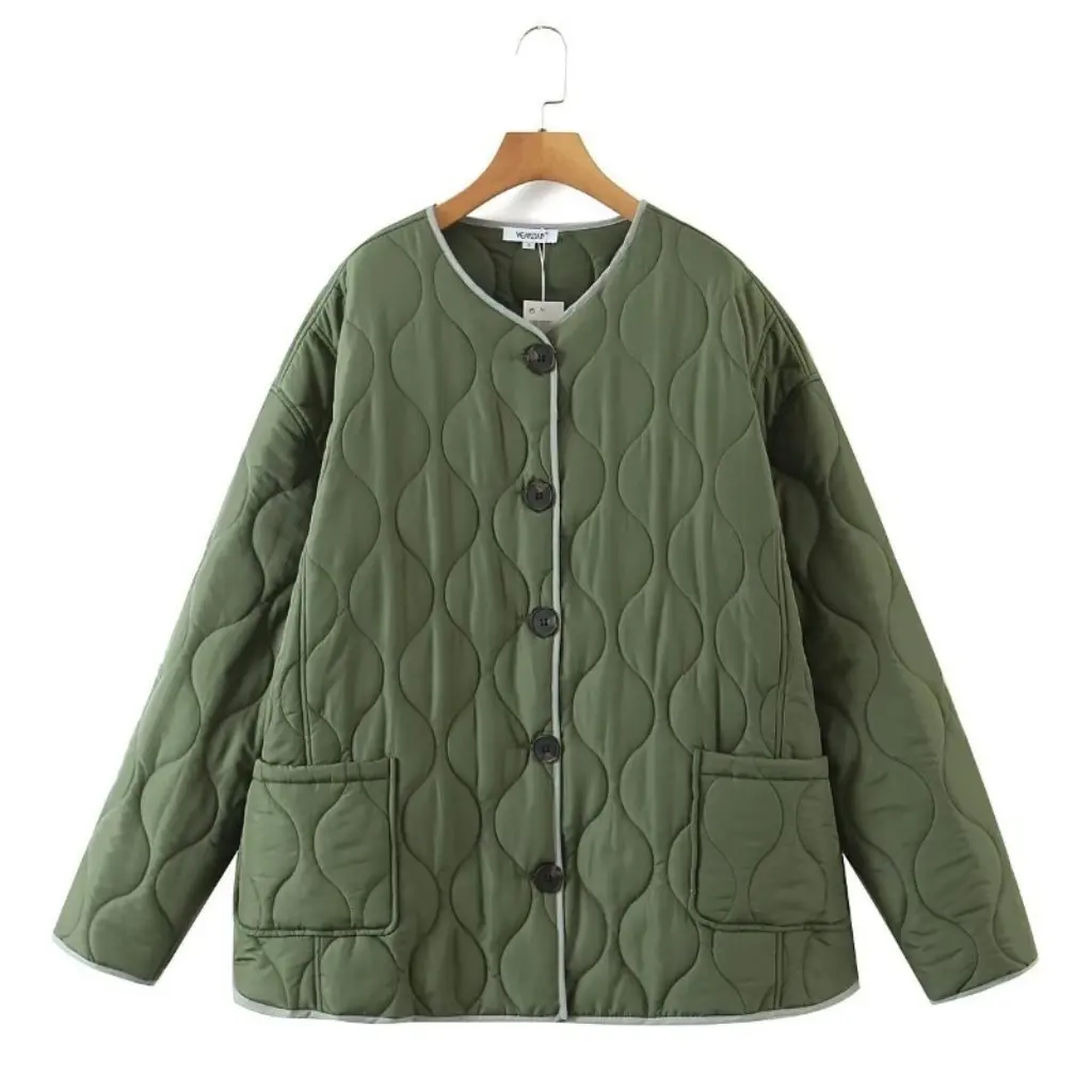 

Women's Diamond Lattice Loose Fit Cotton Coat Autumn Fashion Casual Long Sleeve Wholesale D79082