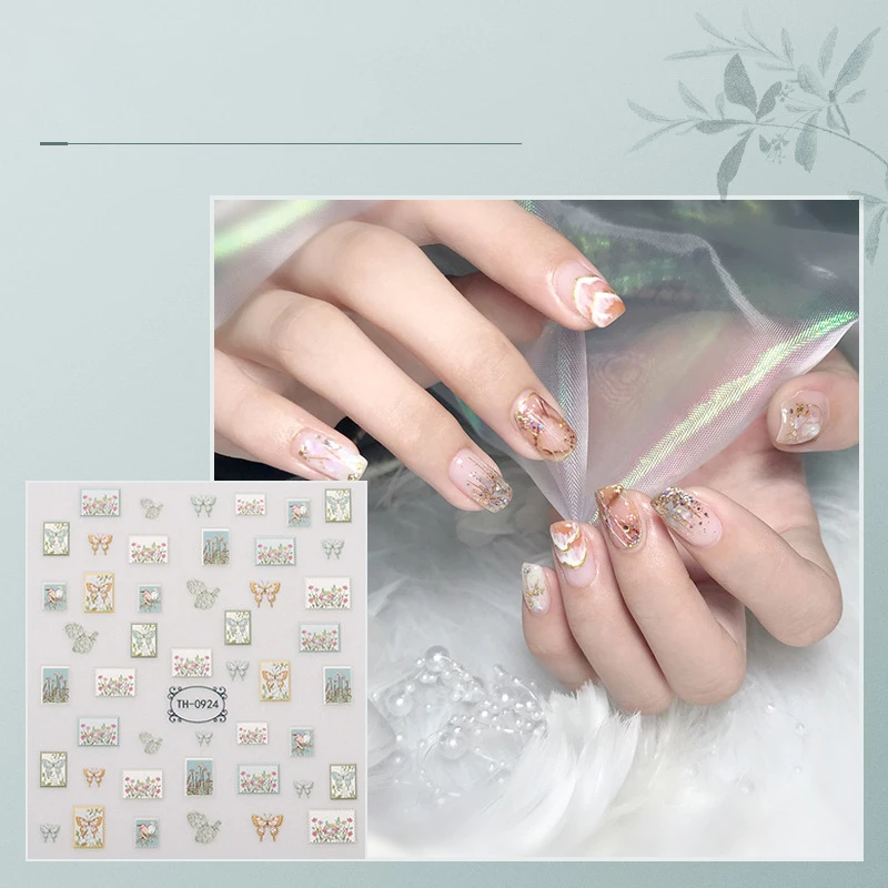 Retro Travel Stamp Newspaper Cupid Flowers Scenery Nail Stickers Clippings Butterfly Nail Art Self Adhesive Manicure Decals