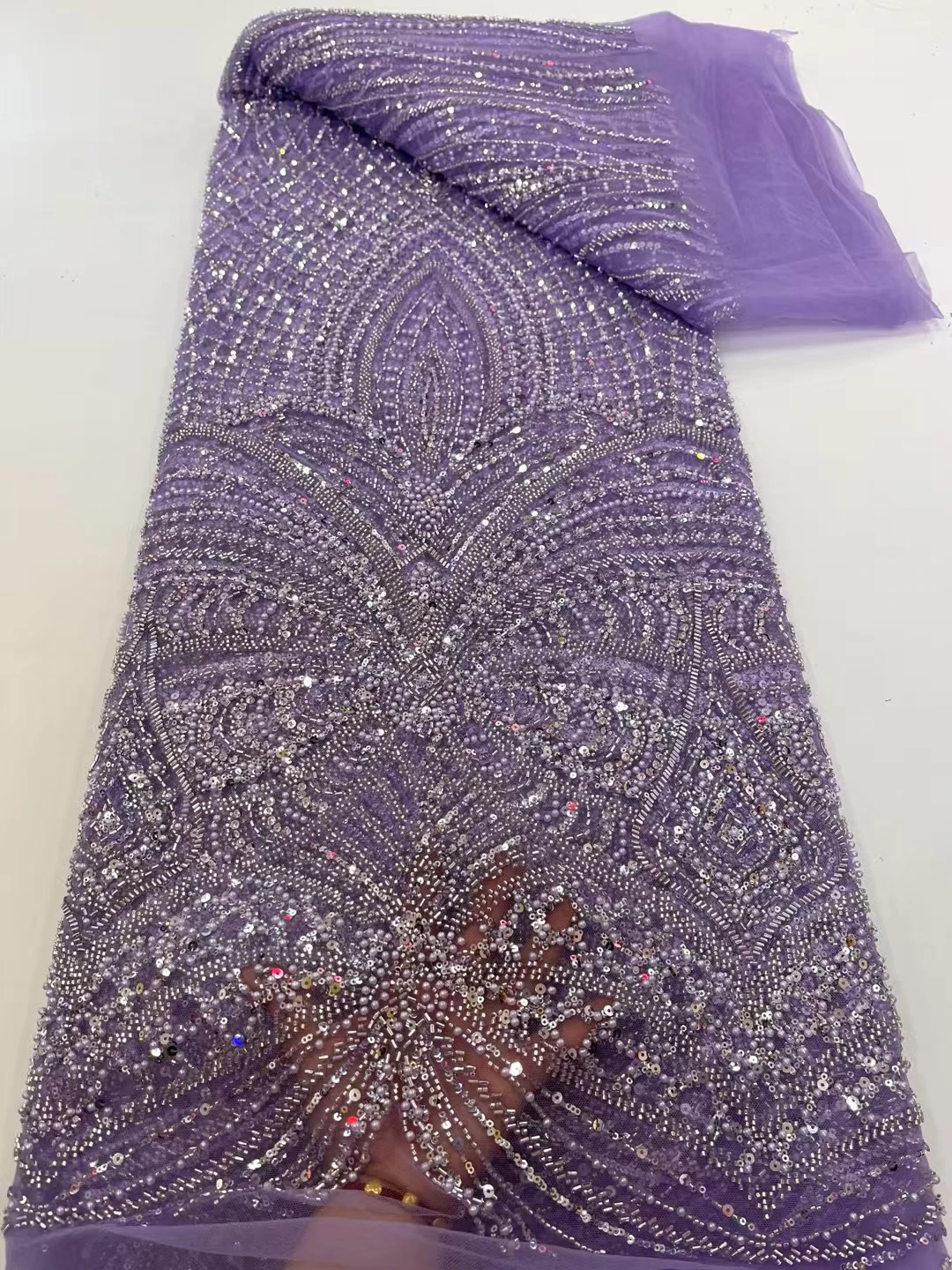 

New High-End Luxury French Embroidery Lace Fabric African Nigerian with Sequins Fabric for Women's Party Dresses 5 Yards