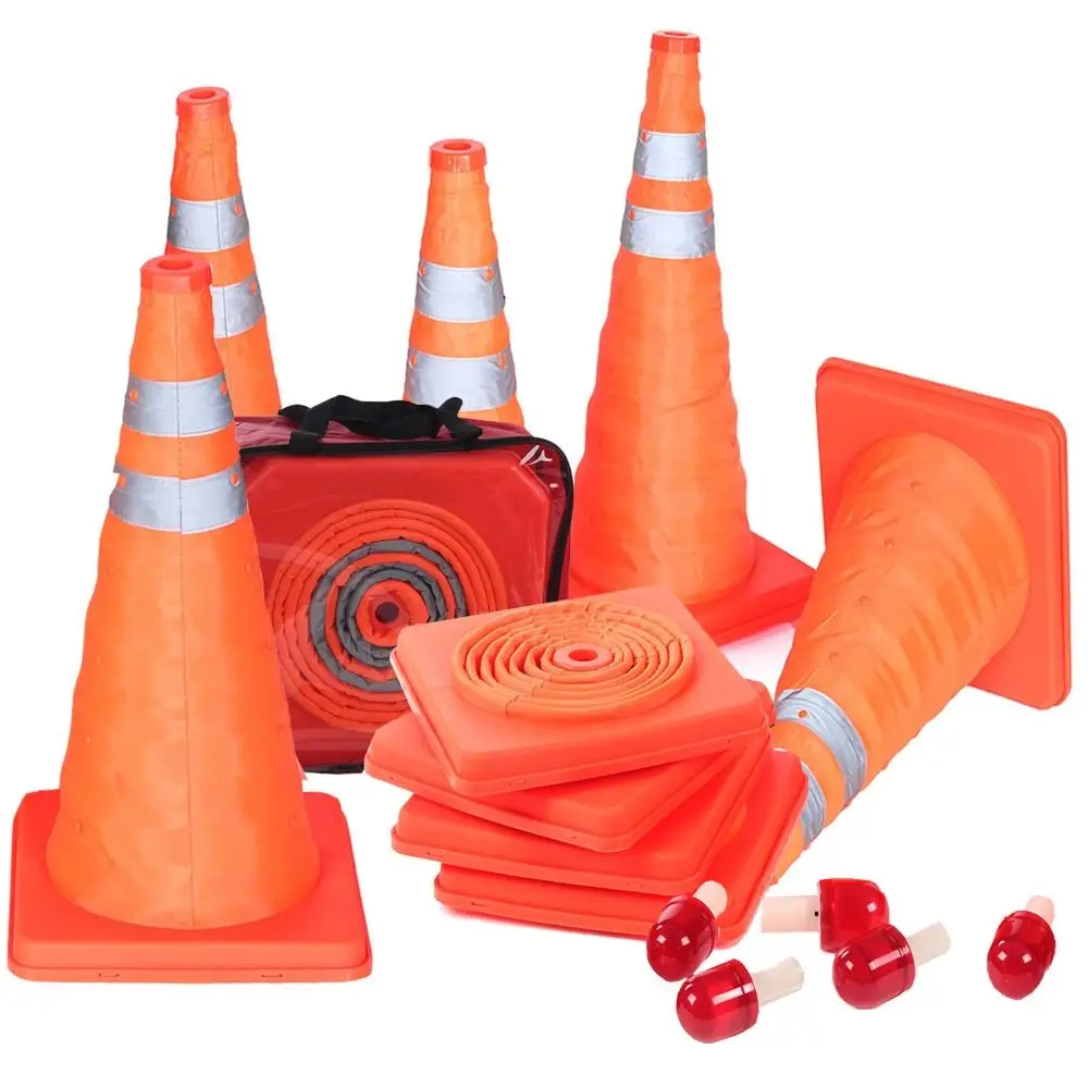 

Orange Color LED Light Reflective Cone Foldable Design Telescopic Design Road Cone Barricades Reflective Stripes Oxford Material