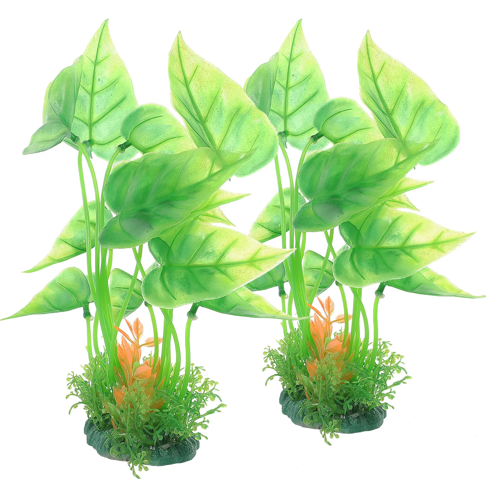 2Pcs Realistic Plastic Aquarium Plants with Veins & Stable Base for Small to Large Fish Tanks Decor