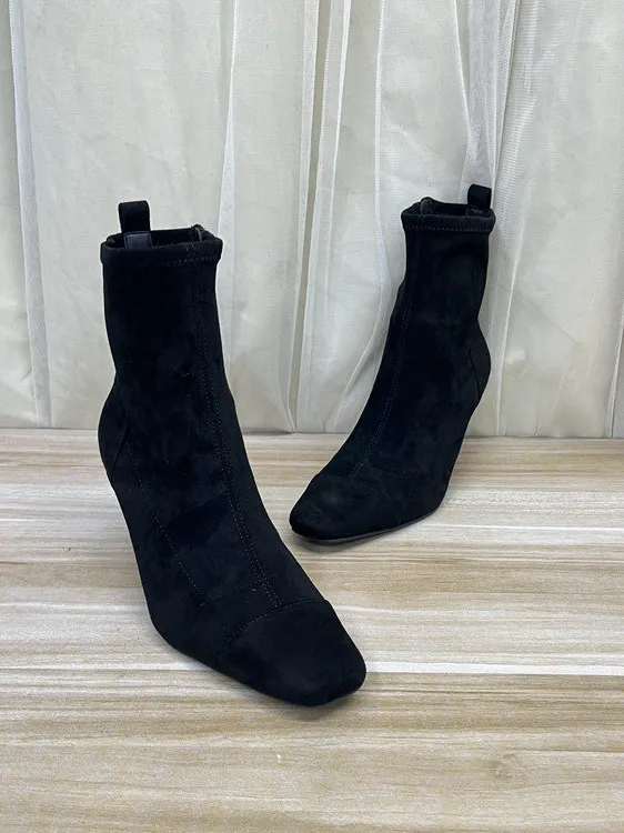 

Slimming ort Boots Women's Faionable Versatile Square Head Color Thin High Heel Side Zipper Booties Spring Autumn