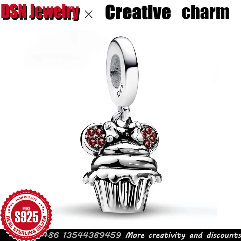 

Настраиваемые бусины из стерлингового серебра 925 пробы, подвеска с красным цирконом, подвеска с мороженым Диснея Микки для браслета «сделай сам», изысканные ювелирные изделия