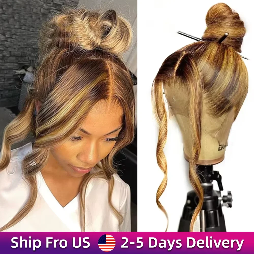 220 밀도 360 풀 HD 레이스 하이라이트 가발 인모 4/27 본 스트레이트 레이스 프론탈 가발 13x6 브라운 옴브레 레미 프리 플러킹 가발