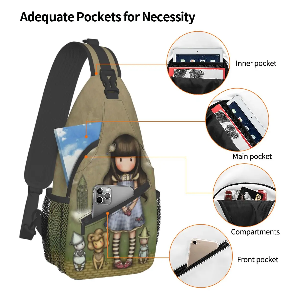 Santoro Gorjuss Puppe Cross body Schulter taschen Mode Brusttasche Cartoon Schulter Rucksack Tages rucksack für Reisen Wandern Camping Schulranzen