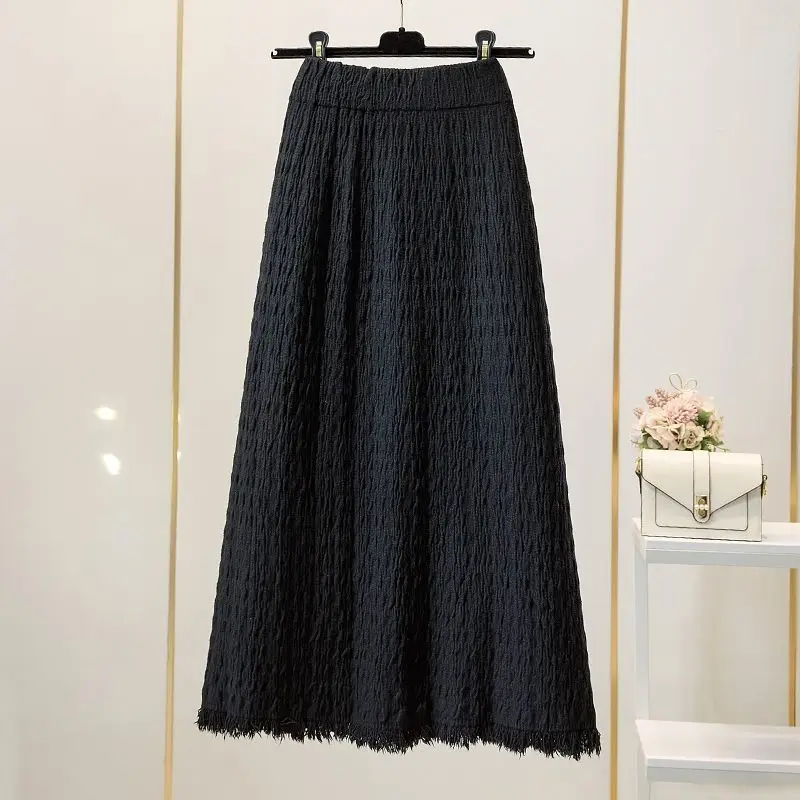 Inverno feminino malha midi saia de cintura alta uma linha emagrecimento flowy franja saia longa estilo elegante