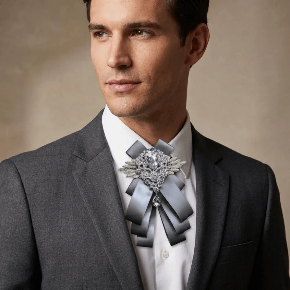 

Solid Color Rhinestone Collar Flower Adjustable British Style Gentleman's Bow Tie Neck Decoration Bowtie Men's Suit Accessory