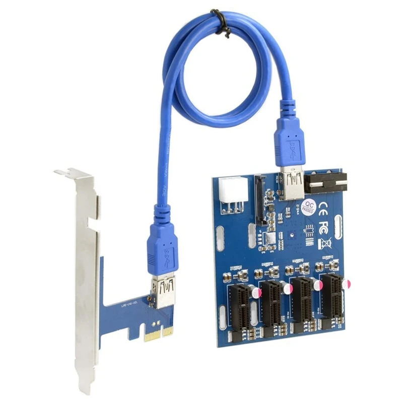 Adaptateur Riser PCI-E 1X à 4 ports 1X USB 3.0, câble multiplicateur HUB GPU, pour BTC Ethereum Mining