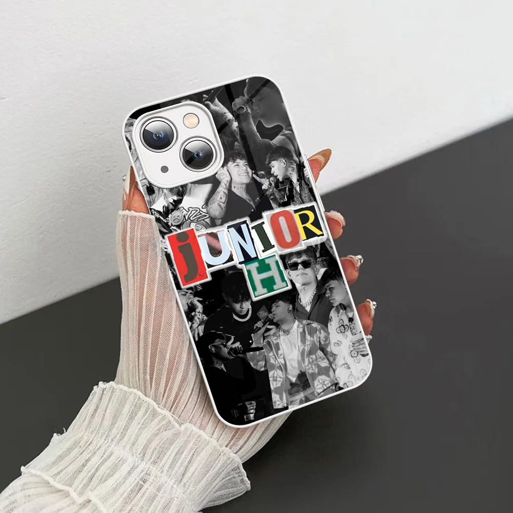 Junior H Singer Capa de telefone de vidro temperado para iPhone 14 13 12 11 Pro Mini XS MAX 14Plus X XS XR Capa