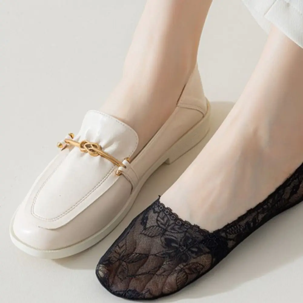 

Elastic Mesh Hidden Low Cut Silicone Non-Slip Hosiery Cutton Sock Slippers High Heel Shoe Socks Women Lace Boat Socks